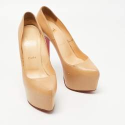 Pre Owned Christian Louboutin Beige Leather Daffodile Pumps Size 39.5