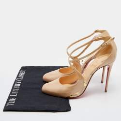 Pre Owned Christian Louboutin Beige Patent Leather Vita Dita Mary Jane Pumps Size 38.5