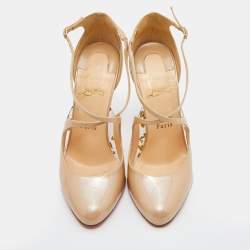 Pre Owned Christian Louboutin Beige Patent Leather Vita Dita Mary Jane Pumps Size 38.5