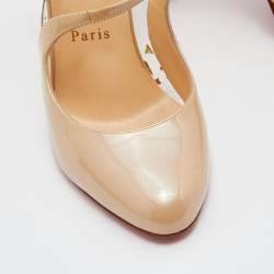 Pre Owned Christian Louboutin Beige Patent Leather Vita Dita Mary Jane Pumps Size 38.5