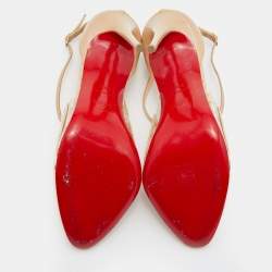 Pre Owned Christian Louboutin Beige Patent Leather Vita Dita Mary Jane Pumps Size 38.5