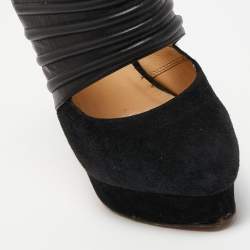 Pre Owned Christian Louboutin Black Suede and Leather Bye Bye Pumps Size 36
