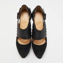 Pre Owned Christian Louboutin Black Suede and Leather Bye Bye Pumps Size 36