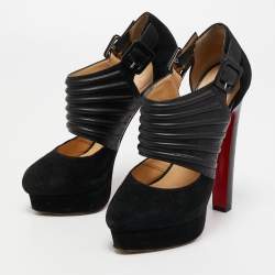 Pre Owned Christian Louboutin Black Suede and Leather Bye Bye Pumps Size 36