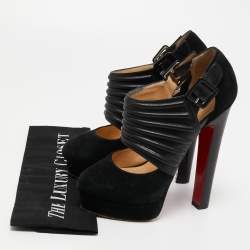 Pre Owned Christian Louboutin Black Suede and Leather Bye Bye Pumps Size 36