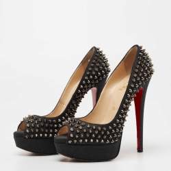 Christian Louboutin Dark Grey Denim Lady Peep Spikes Pumps Size 37