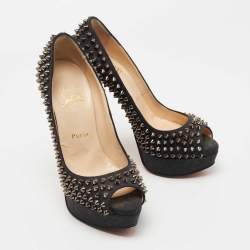 Christian Louboutin Dark Grey Denim Lady Peep Spikes Pumps Size 37