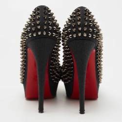 Christian Louboutin Dark Grey Denim Lady Peep Spikes Pumps Size 37