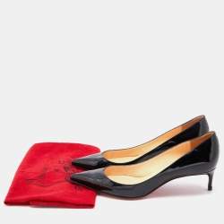Pre Owned Christian Louboutin Black Patent Leather Kate Pointed Toe Pumps Size 37.5
