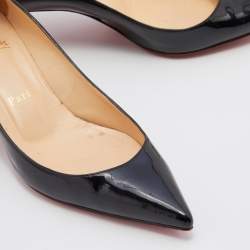 Pre Owned Christian Louboutin Black Patent Leather Kate Pointed Toe Pumps Size 37.5