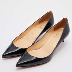 Pre Owned Christian Louboutin Black Patent Leather Kate Pointed Toe Pumps Size 37.5