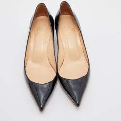 Pre Owned Christian Louboutin Black Patent Leather Kate Pointed Toe Pumps Size 37.5