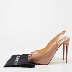 Pre Owned Christian Louboutin Beige Patent Leather Private Number Slingback Sandals Size 38.5