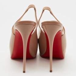 Pre Owned Christian Louboutin Beige Patent Leather Private Number Slingback Sandals Size 38.5