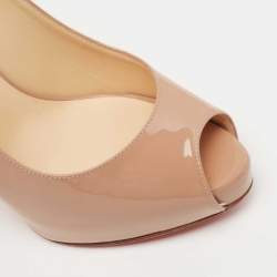 Pre Owned Christian Louboutin Beige Patent Leather Private Number Slingback Sandals Size 38.5