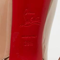 Pre Owned Christian Louboutin Beige Patent Leather Private Number Slingback Sandals Size 38.5