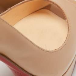 Pre Owned Christian Louboutin Beige Patent Leather Lady Peep Platform Pumps Size 38.5