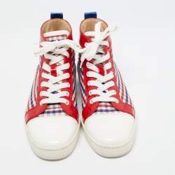 مملوكة مسبقًا Christian Louboutin Tricolor Patent Leather and Plaid Fabric Louis High Top Sneakers Size 40