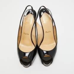 Pre Owned Christian Louboutin Black Patent Leather Private Number Sandals Size 37
