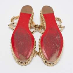 Christian Louboutin Gold Leather Pyraclou Espadrille Platform Sandals Size 39