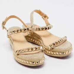Christian Louboutin Gold Leather Pyraclou Espadrille Platform Sandals Size 39