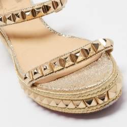 Christian Louboutin Gold Leather Pyraclou Espadrille Platform Sandals Size 39