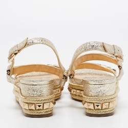 Christian Louboutin Gold Leather Pyraclou Espadrille Platform Sandals Size 39