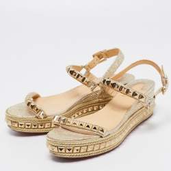 Christian Louboutin Gold Leather Pyraclou Espadrille Platform Sandals Size 39
