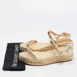 Christian Louboutin Gold Leather Pyraclou Espadrille Platform Sandals Size 39
