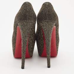 Pre Owned Christian Louboutin Black/Gold Lurex Fabric Daffodile Platform Pumps Size 38