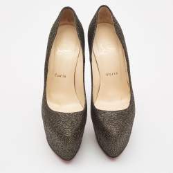 Pre Owned Christian Louboutin Black/Gold Lurex Fabric Daffodile Platform Pumps Size 38