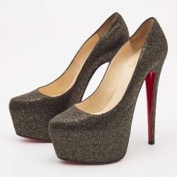 Pre Owned Christian Louboutin Black/Gold Lurex Fabric Daffodile Platform Pumps Size 38