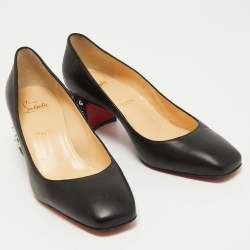 Pre Owned Christian Louboutin Black Leather Donna Spike Pumps Size 39
