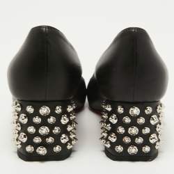 Pre Owned Christian Louboutin Black Leather Donna Spike Pumps Size 39