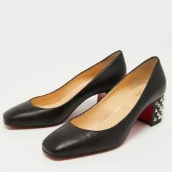Pre Owned Christian Louboutin Black Leather Donna Spike Pumps Size 39