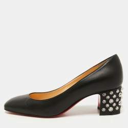 Pre Owned Christian Louboutin Black Leather Donna Spike Pumps Size 39