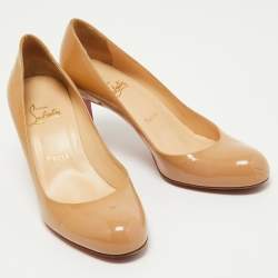 Pre Owned Christian Louboutin Beige Patent Leather Simple Pumps Size 37.5