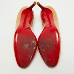 Pre Owned Christian Louboutin Beige Patent Leather Simple Pumps Size 37.5