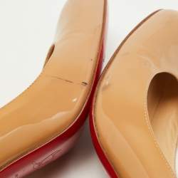 Pre Owned Christian Louboutin Beige Patent Leather Simple Pumps Size 37.5