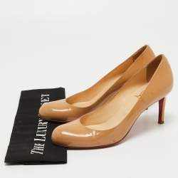 Pre Owned Christian Louboutin Beige Patent Leather Simple Pumps Size 37.5
