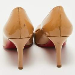 Pre Owned Christian Louboutin Beige Patent Leather Simple Pumps Size 37.5