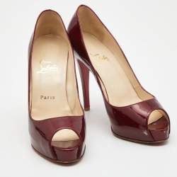 Pre Owned Christian Louboutin Red Patent Very Prive Pumps Size 37.5