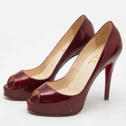 Pre Owned Christian Louboutin Red Patent Very Prive Pumps Size 37.5