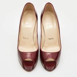 Pre Owned Christian Louboutin Red Patent Very Prive Pumps Size 37.5