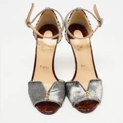 Christian Louboutin Tricolor Calf Hair and Printed Fabric Notte Bella Sandals Size 37