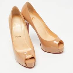 Pre Owned Christian Louboutin Beige Patent Leather Vendome Pumps Size 38.5