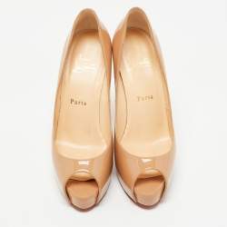 Pre Owned Christian Louboutin Beige Patent Leather Vendome Pumps Size 38.5