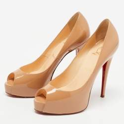 Pre Owned Christian Louboutin Beige Patent Leather Vendome Pumps Size 38.5