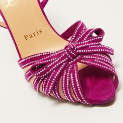 Pre Owned Christian Louboutin Purple Crystal Embellished Suede and Mesh Araborda Slingback Sandals Size 37