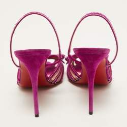 Pre Owned Christian Louboutin Purple Crystal Embellished Suede and Mesh Araborda Slingback Sandals Size 37